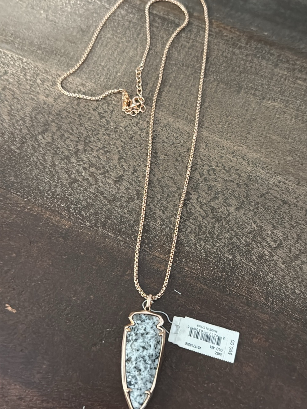 Kendra Scott Rose Gold Speckled White Stone Pendant Necklace